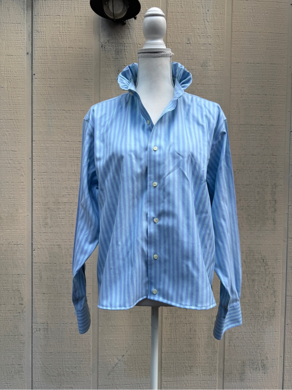 Brooks Brothers Refashioned Cropped Ruffle Neck Button Down Shirt